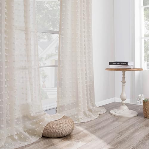 Beige Sheer Curtains 63 Inch Length for Bedroom Living Room Kids