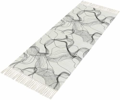 Abstract Smoky Waves Hallway Runner Rug 2'x5', Contemporary Gray White