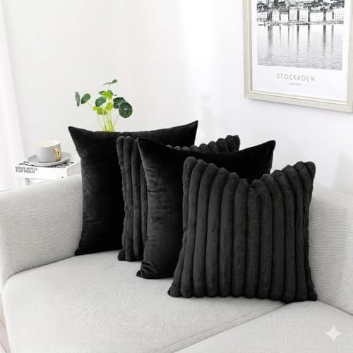 NiNi ALL 4 Pack Black Throw Pillow Covers 18x18 Inch, Luxury Set of 2