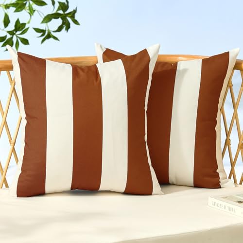 Allorry Outdoor Pillow Covers 18x18 Rust Striped Outdoor Decor