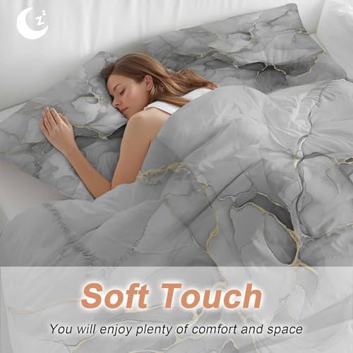 Grey Ombre Marble Queen Size Duvet Cover, Modern Gray Marble Crack