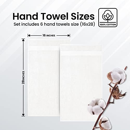 Infinitee Xclusives Premium White Hand Towels 6 Pack, 16x28 Inches