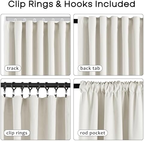 Linen Black Out Curtains 63 Inch Long, Cat Proof Back Tab Blackout