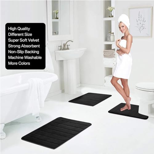 Memory Foam Bath Mat Set, 3 Pcs Memory Foam Bathroom Rugs, Bathroom