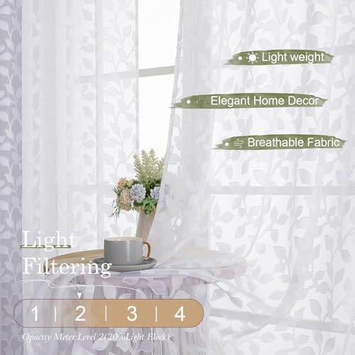 Chyhomenyc Extra Long White Sheer Curtains 108 Inch Length 2 Panels