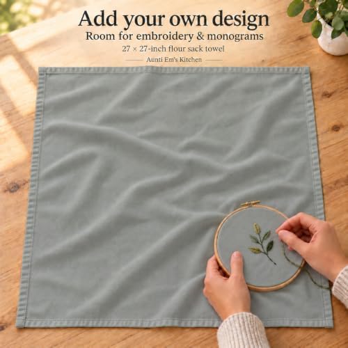 Aunti Em's Kitchen Flour Sack Towels for Embroidery, Steel Grey