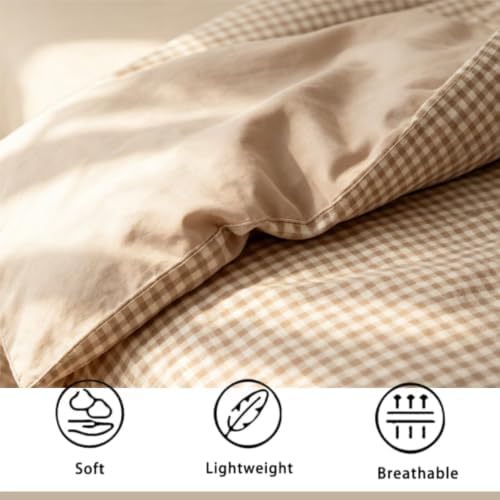 Khaki Gingham Duvet Cover Set Soft Bedding Cover 3 Pieces Bedroom