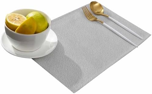 Vintage Grey Leather Texture Placemats Set of 6 Washable Table Mats