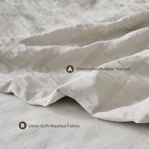 JELLYMONI Oatmeal Seersucker Duvet Cover Set Twin Size