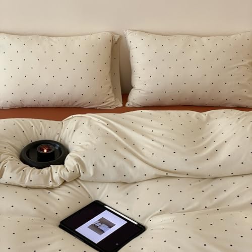 Black Polka Dot Duvet Cover Set TwinXL Size 3-Piece, Ultra Soft Jersey