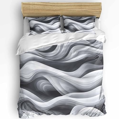 Duvet Cover Set Queen, Abstract Gradient Gray White Water Ripple