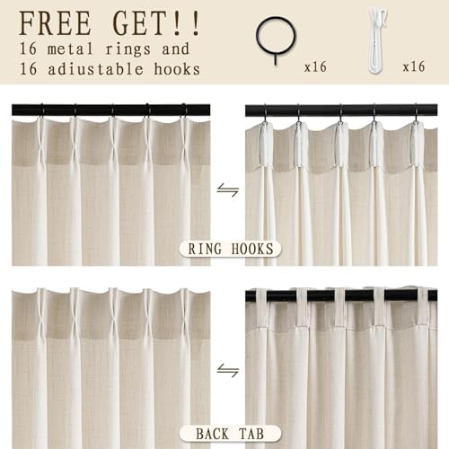 Linen Pinch Pleat Curtains, Neutral, 102 Inches Long