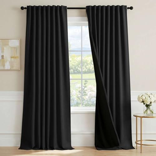 H.VERSAILTEX Black 100% Blackout Curtains 120 Inch Length 2 Panels Set