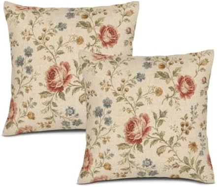 InkRain Floral Pattern Pillow Cover Gentle Cream Rose Vintage