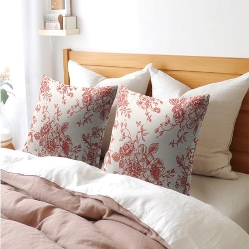 Coral Floral Pillow Covers 20x20 Inch Set of 2 Vintage Flower Coral