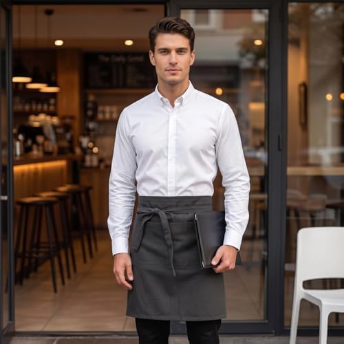 Half Apron for Women Men Cotton Linen with 2 Large Pockets Waist Short