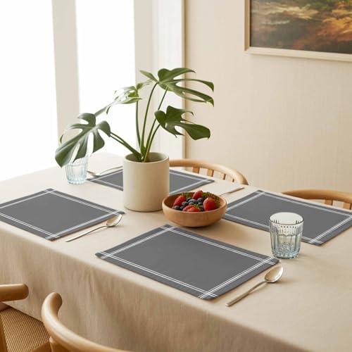 Placemats Set of 8, Deep Grey Washable Table Mats for Dining Table