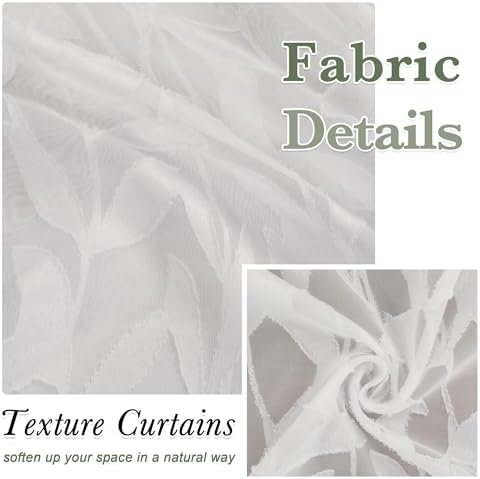 Lecloud Leia Ivory Sheer Curtains 108 Inches Long 2 Panels, Airy