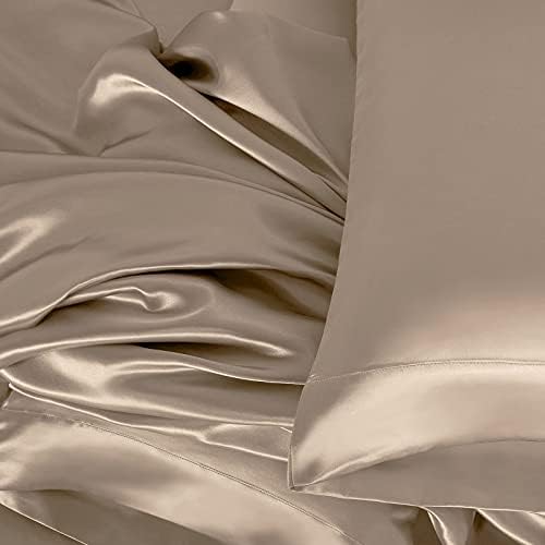 Homiest Queen Taupe Deep Pocket Satin Sheets, 4-Piece