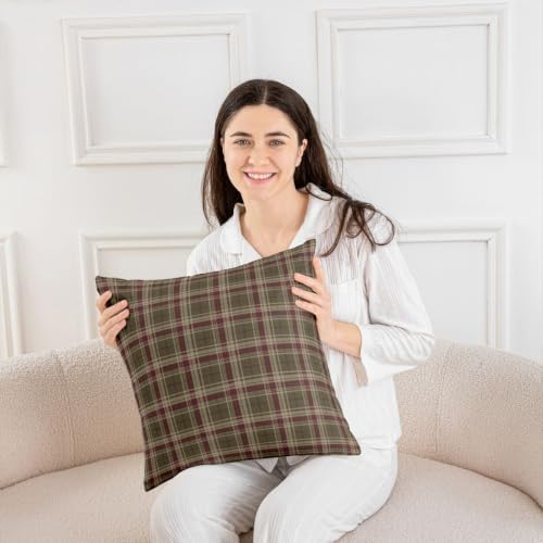 Feelyou Olive Burgundy Tartan Throw Pillow Covers Set of 2 American