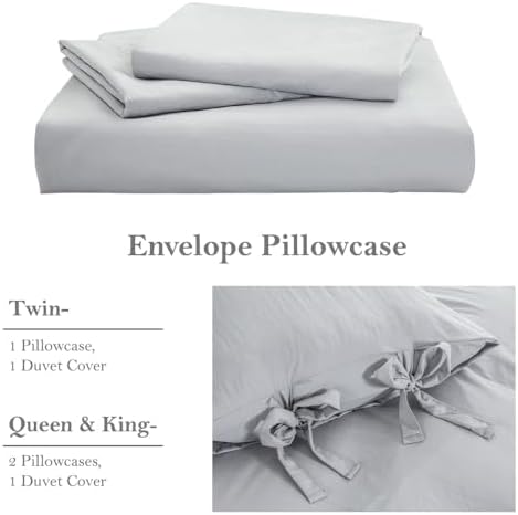 annadaif Light Grey Duvet Cover King Size, 3 Pieces Duvet Cover Set