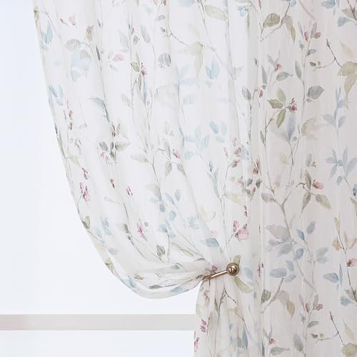 OWENIE Floral Sheer Curtains for Bedroom Living Room 63 Inch Length 2