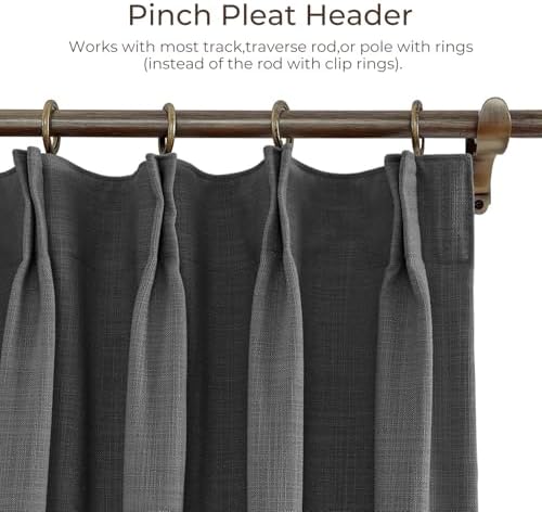 TWOPAGES Liz Linen Pinch Pleat Blackout Curtain 84 Inch Long for