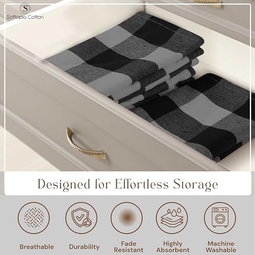 12 Pack Light Grey and Black Buffalo Check Kitchen Towels, 16"x26"