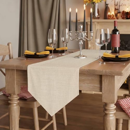 Vintage Cream Table Runner Linen Burlap Table Runner 72 Inches Long