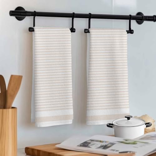 Stripes Kitchen Towels Set of 3, 18x30 Inch Abstract Beige Geometric