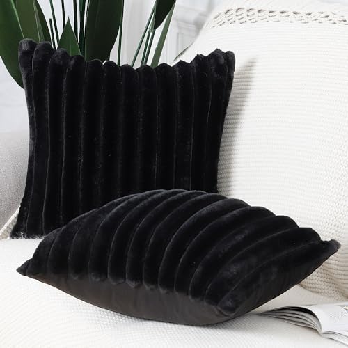 MADIZZ Set of 2 Faux Wool Plush Decorative Throw Pillow Covers 18x18
