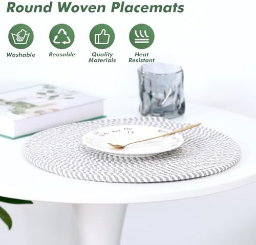 Round Woven Placemats Set of 8 Heat Resistant Placemats 13.5 Inches