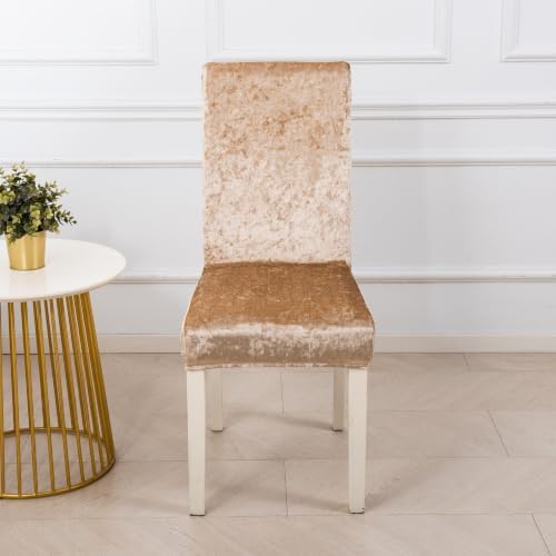 Stretch Dining Chair Covers Set of 4, Khaki Elastic Band Slipcovers