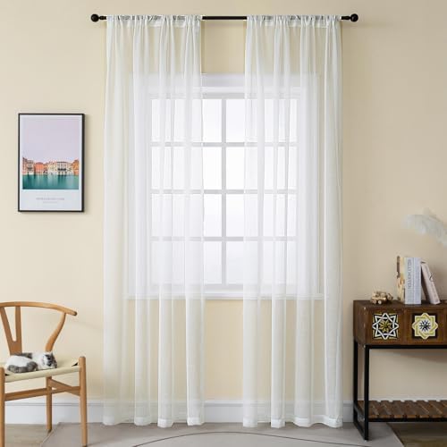 Off White Sheer 94 Inch Curtains & Drapes Long Thin Textured