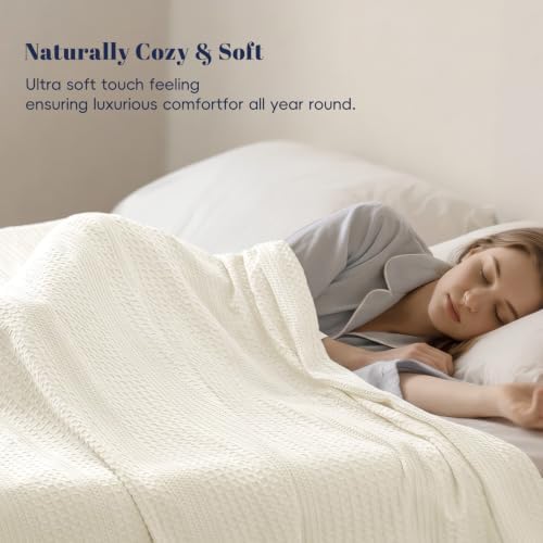 PHF Lightweight Waffle Weave Blanket King for Bed Coconut White