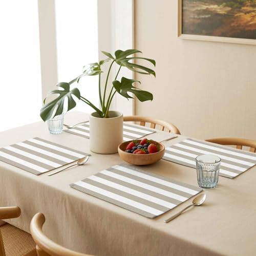 Placemats Set of 4, Beige and White Stripe Washable Table Mats for