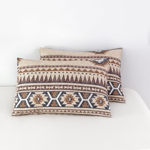YuHeGuoJi Retro Aztec Pillow Cases King 100% Cotton Boho Geometric