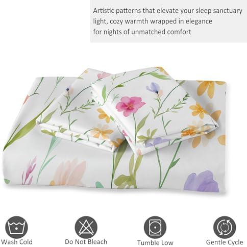 California King Duvet Cover Set Cheerful Wildflower Pattern Soft