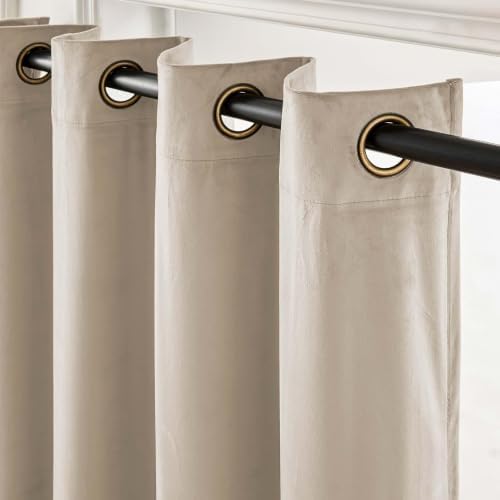 Lazzzy Beige Velvet Curtains Neutral Grommet 52×84 Inch 2 Panels