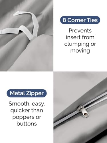 Duvet Cover Queen Size - 3 Piece with Zipper Closure - French Grey