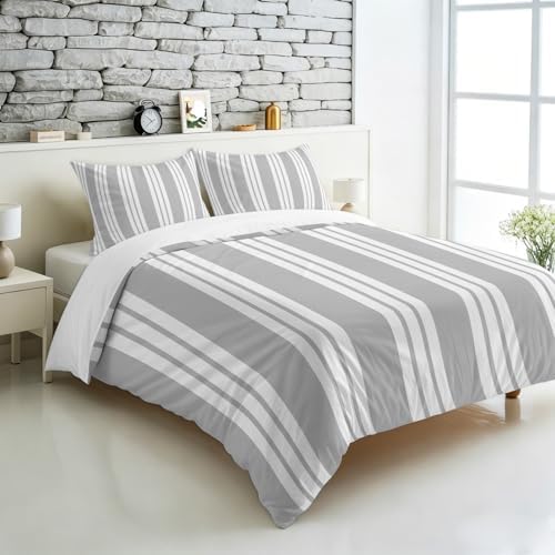 3 Pieces Bedding Set King Size, Striped Grey Soft Duvet Covers Set