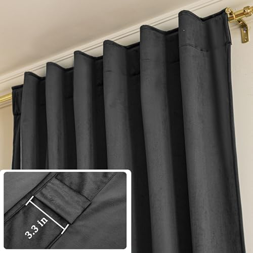 YOFUN Black Back Tab Velvet Blackout Curtains W52xL120, 2Pcs