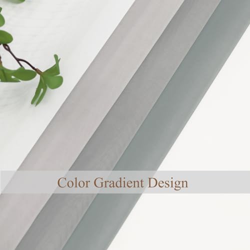 L.Z.E Grey Ombre Sheer Curtains 63 Inch Length for Living Room