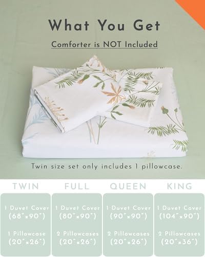 ALEISSEL Sage Green Modern Botanical Cotton Duvet Cover Set Queen Size