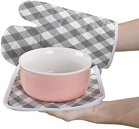 Kitchen Oven Gloves Gray Buffalo Check Plaid Oven Mitts Pot Holder Set