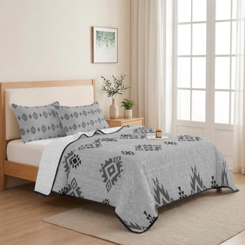 Grey Boho Queen Size Down Alternative Comforter, Lightweight Comforter