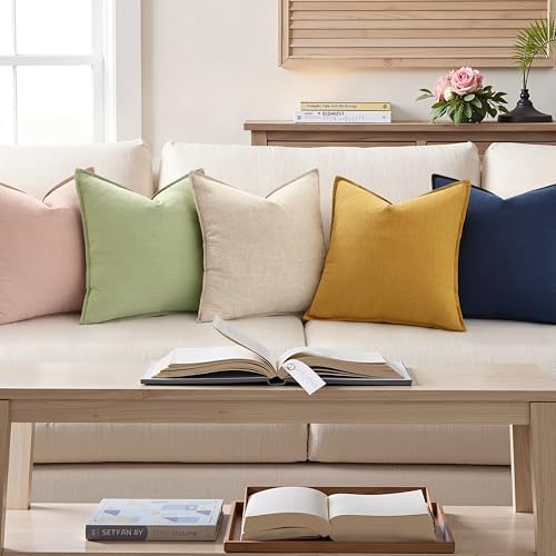decorUhome Fall Sage Green Linen Throw Pillow Covers 20x20 Set of 2
