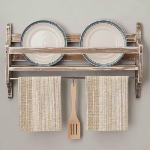Abstract Beige Kitchen Towels Set of 3, Rustic Farmhouse Minimalist