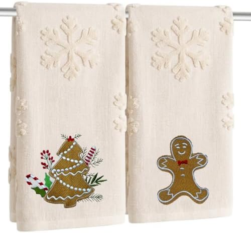 2 Pack Christmas Gingerbread Hand Towels 100% Cotton Jacquard