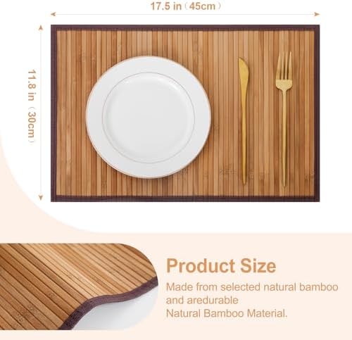 Bamboo Placemats Set of 8 with Fabric Border, Table Mats, Camel